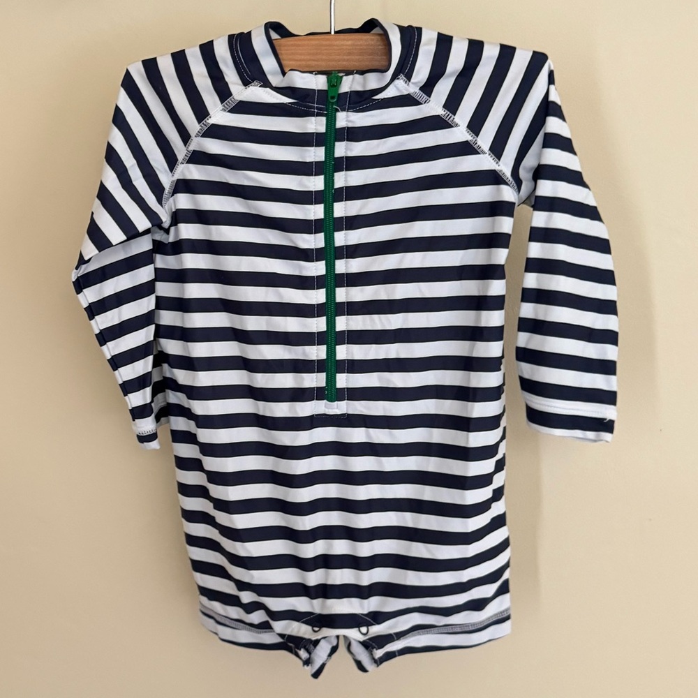 Primary Baby One-Piece Rash Guard Swimsuit - Navy Stripe - 6-12 months